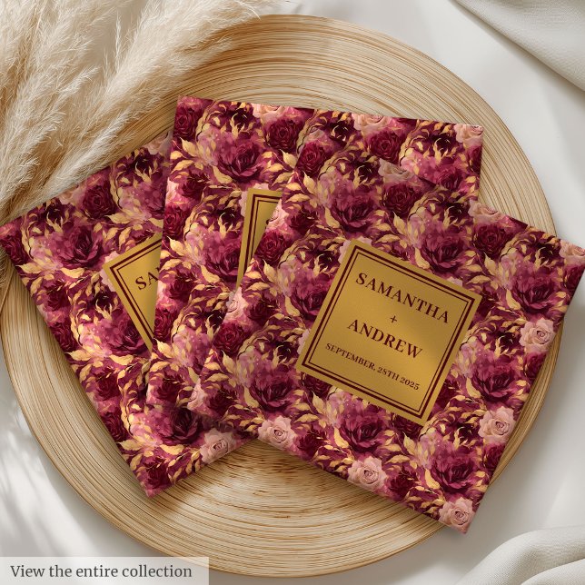Servilleta De Papel De Cena Elegante Boho Borgoña Boda de ropa (Elegant Burgundy Gold Wedding Cloth Napkins)
