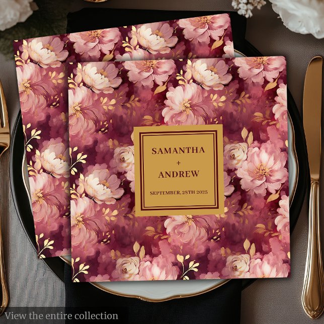 Servilleta De Papel De Cena Elegante Boho Burgundy Rubor Boda Napkins (Elegant Boho Burgundy Blush Gold Wedding Napkins)
