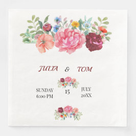 Servilleta De Papel De Cena Elegante Borgoña y Floral Rosy