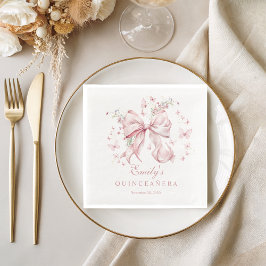 Servilleta De Papel De Cena Elegante Bow Rosa Perlas Quinceanera Cumpleaños