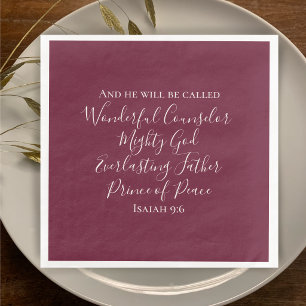 Servilleta De Papel De Cena Elegante Burgundy Isaías 9:6 Escritura Navidad