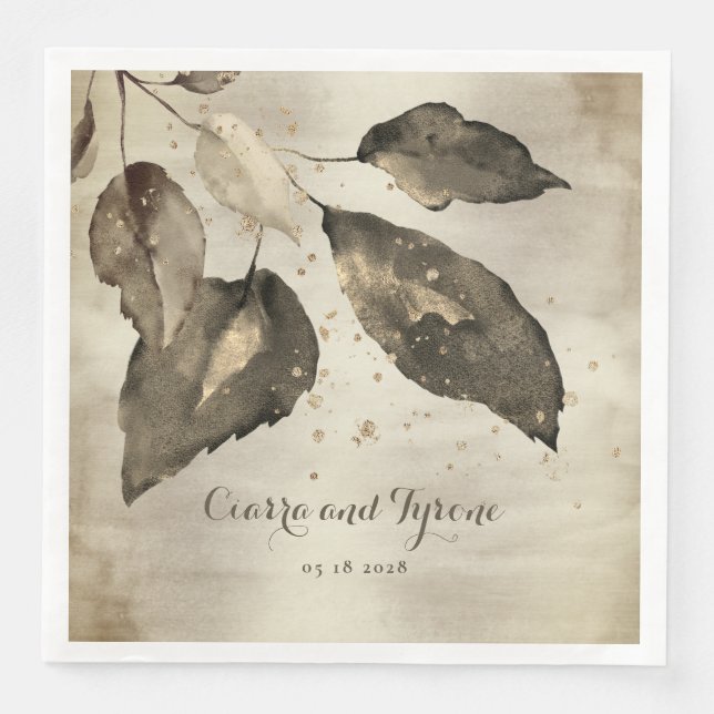 Servilleta De Papel De Cena Elegante café y champagne Gold Splash 5 hojas (Anverso)