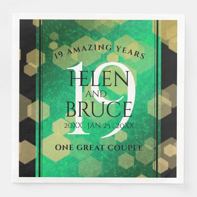 Servilleta De Papel De Cena Elegante celebración del 19° Aniversario del Boda  (Anverso)