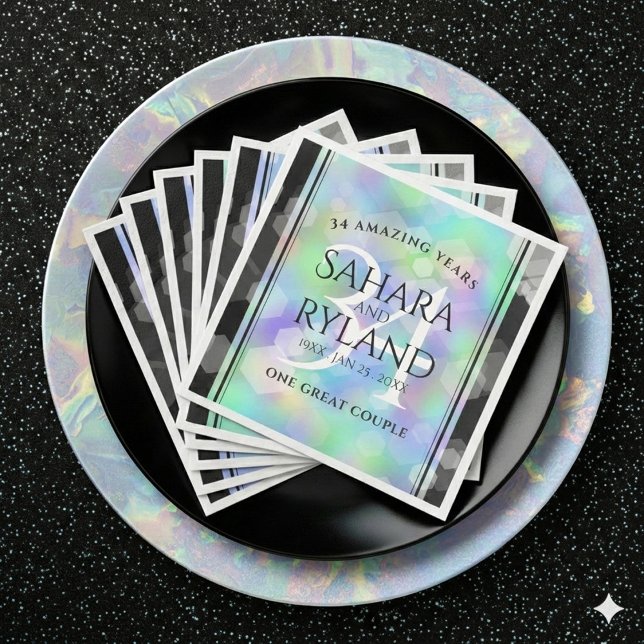 Servilleta De Papel De Cena Elegante celebración del 34° Aniversario del Boda  (Elegant 34th Opal Wedding Anniversary Napkins Cover Photo)