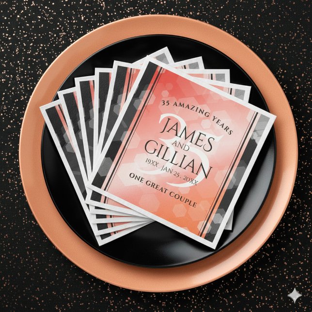 Servilleta De Papel De Cena Elegante celebración del 35° aniversario del Boda  (Elegant 35th Coral Wedding Anniversary Napkins Cover Photo)