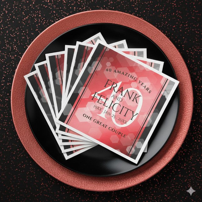 Servilleta De Papel De Cena Elegante celebración del 40° Aniversario del Boda  (Elegant 40th Ruby Wedding Anniversary Napkins Cover Photo)