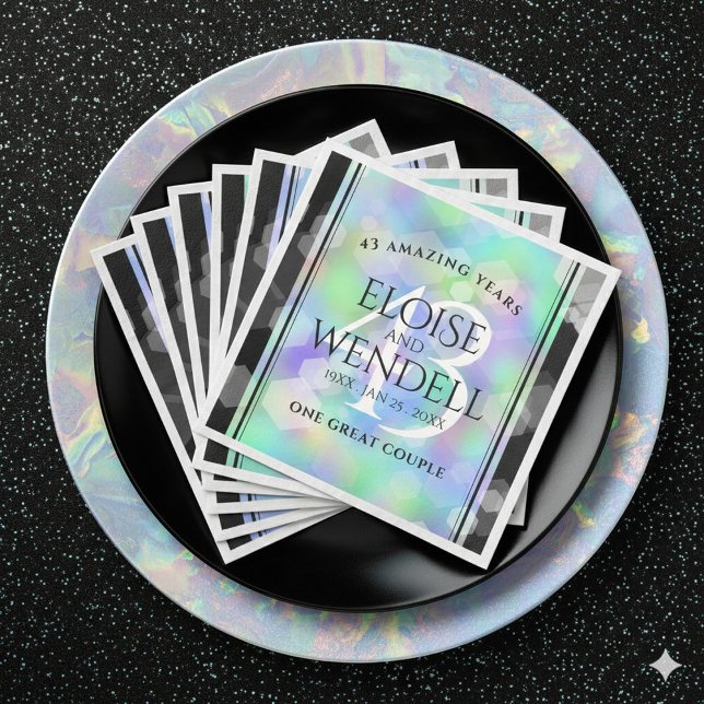 Servilleta De Papel De Cena Elegante celebración del 43° Aniversario del Boda  (Elegant 43rd Opal Wedding Anniversary Napkins Cover Photo)