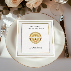 Servilleta De Papel De Cena Elegante Cruz de Oro y Boda católico de cáliz