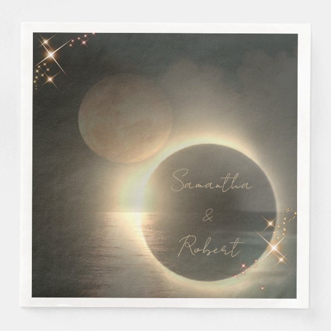 Servilleta De Papel De Cena Elegante Eclipse Solar Sepia Personalizado Foto Bo (Anverso)