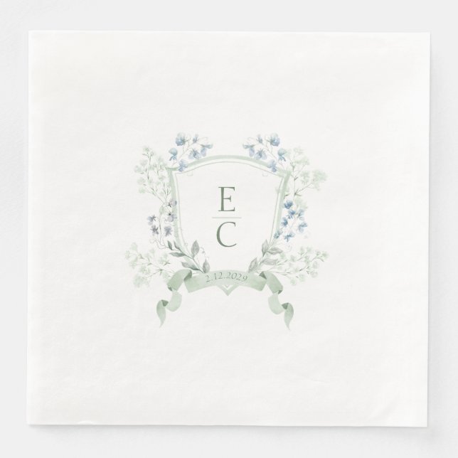 Servilleta De Papel De Cena Elegante Escudo de Monograma Clásico Boda Napkins (Anverso)