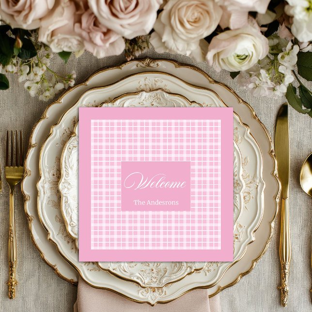 Servilleta De Papel De Cena Elegante Estilo Personalizado Tartán Rosa (Elegant Pink Tartan Napkins Personalized Style)