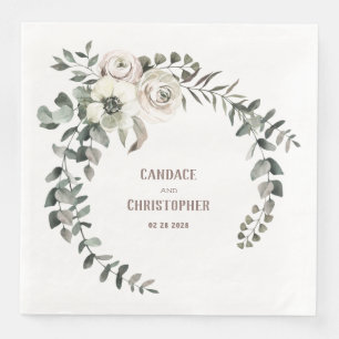 Servilleta De Papel De Cena Elegante Eucalyptus Rubor Ranunculus Rosas Anemone