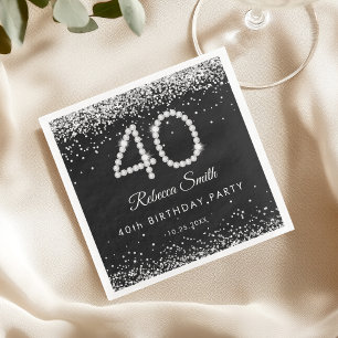 Servilleta De Papel De Cena Elegante Fiesta de diamantes plateados 40 cumpleañ