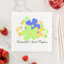 Servilleta De Papel De Cena Elegante Floral Azul Amarillo Verde Interior Inter