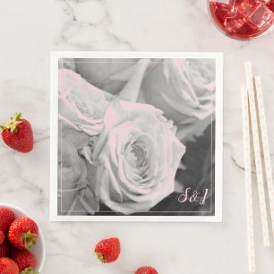 Servilleta De Papel De Cena Elegante Imagen De Rosas Gris Con Color Rosa