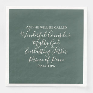 Servilleta De Papel De Cena Elegante Isaías 9:6 Navidad Cristiana Verde Pino