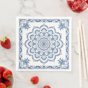 Servilleta De Papel De Cena Elegante Mandala Azul Metálico