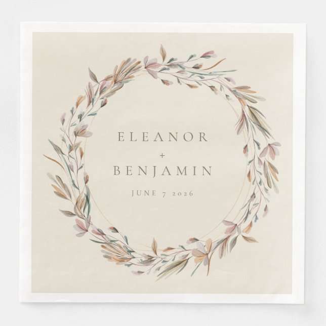 Servilleta De Papel De Cena Elegante matrimonio personalizado botánico rústico (Anverso)