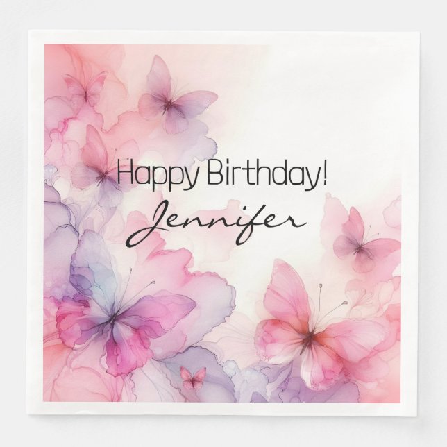 Servilleta De Papel De Cena Elegante Napkin de papel de mariposa acuarela (Anverso)