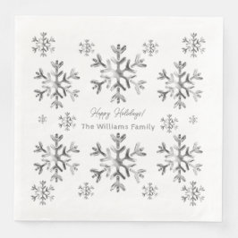 Servilleta De Papel De Cena Elegante Navidades de copos de nieve Gris Faux Sil