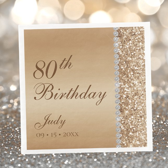 Servilleta De Papel De Cena Elegante Oro 80 cumpleaños (Subido por el creador)