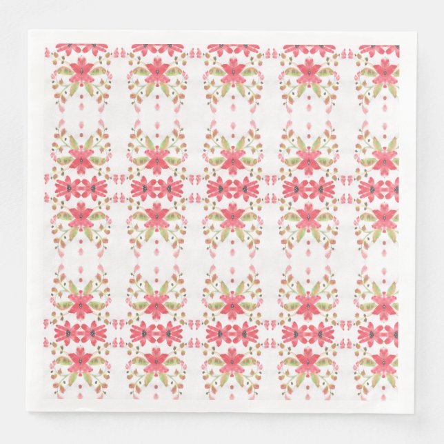 Servilleta De Papel De Cena Elegante Papel Floral Rosa (Anverso)