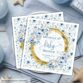 Servilleta De Papel De Cena Elegante Pastel Blue Gold Baby Shower Napkins