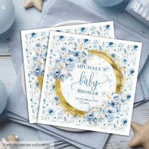 Servilleta De Papel De Cena Elegante Pastel Blue Gold Baby Shower Napkins