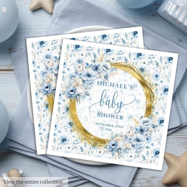 Servilleta De Papel De Cena Elegante Pastel Blue Gold Baby Shower Napkins (Stylish Pastel Blue Gold Baby Shower Napkins

)