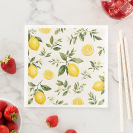 Servilleta De Papel De Cena Elegante patrón botánico de flor de limón en acuar