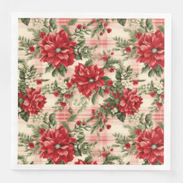 Servilleta De Papel De Cena Elegante patrón floral de Navidades rojos