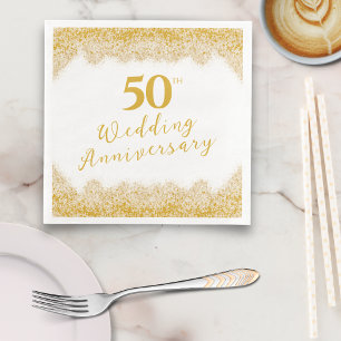 Servilleta De Papel De Cena Elegante Purpurina de Faux Gold 50 aniversario Bod