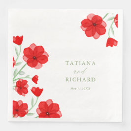 Servilleta De Papel De Cena Elegante Red Watercolor Poppy Floral Boda