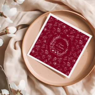Servilleta De Papel De Cena Elegante Romance de época Borgoña Boda Floral