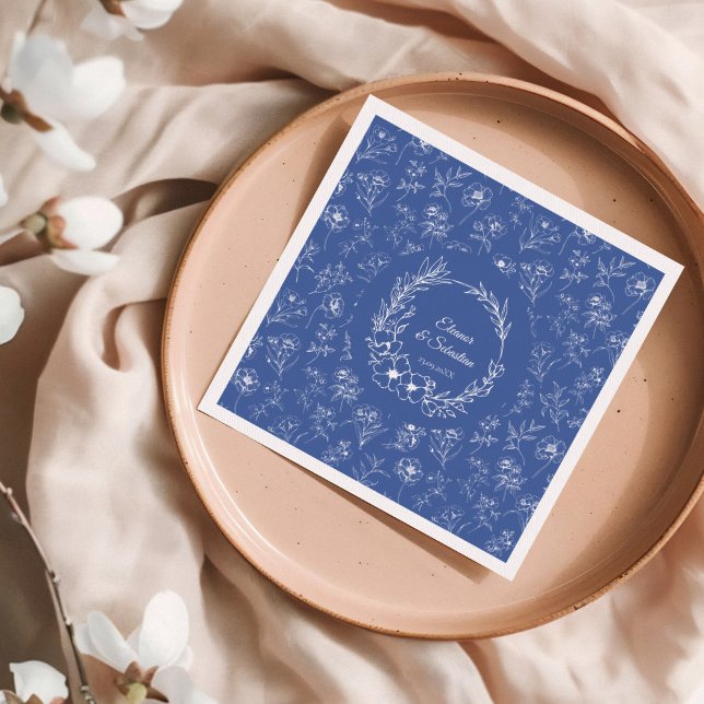 Servilleta De Papel De Cena Elegante Romance de época Dusty Blue Floral Boda (Subido por el creador)