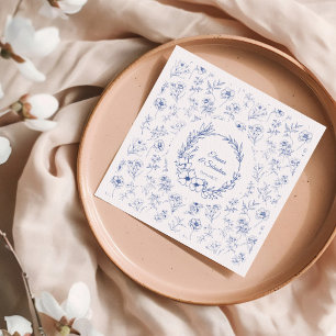 Servilleta De Papel De Cena Elegante Romance de época Dusty Blue Floral Boda