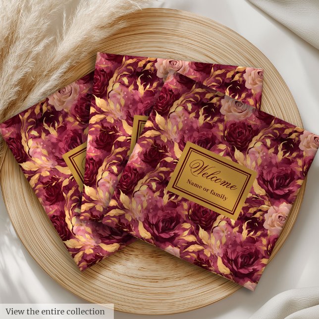 Servilleta De Papel De Cena Elegante ropa personalizada Rubor Burgundy Gold (Elegant Blush Burgundy Gold Personalized Cloth Paper Dinner Napkins)