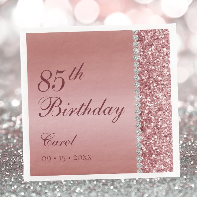 Servilleta De Papel De Cena Elegante Rosa Dorado Cumpleaños 85 (Subido por el creador)