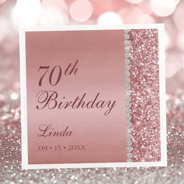Servilleta De Papel De Cena Elegante Rosa Oro 70 cumpleaños (Subido por el creador)