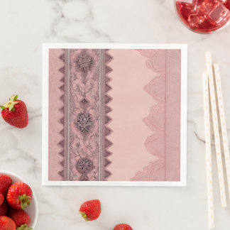 Servilleta De Papel De Cena Elegante Rosa Polvoriento Vintage Borde de Encaje