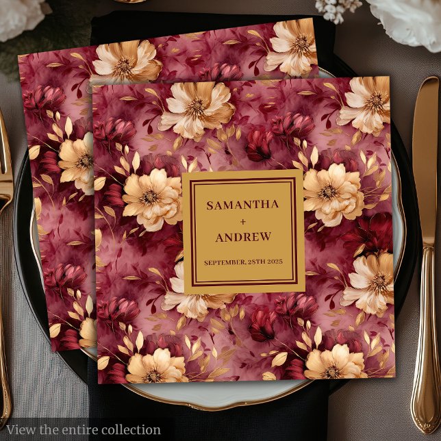 Servilleta De Papel De Cena Elegante Rubor Burgundy Gold Boda Napkins (Elegant Blush Burgundy Gold Floral Wedding Napkins)