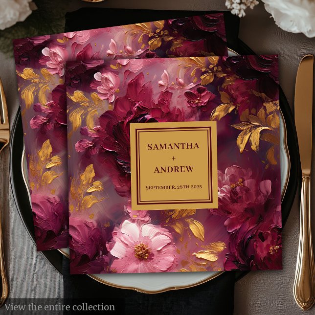 Servilleta De Papel De Cena Elegante Rubor Burgundy Gold Floral Bodas Napkins (Stylish Blush Burgundy Gold Floral Wedding Napkins)