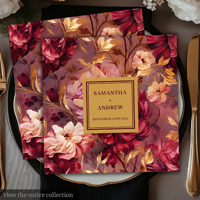 Servilleta De Papel De Cena Elegante Rubor Gold Burgundy Boda de papel (Elegant Blush Gold Burgundy Wedding Paper Napkins)