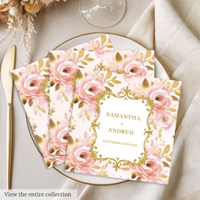 Servilleta De Papel De Cena Elegante Rubor Gold Wedding Party Napkins (Stylish Blush Gold Wedding Party Napkins)