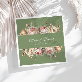 Servilleta De Papel De Cena Elegante Rubor Sage Green Peonies Papel