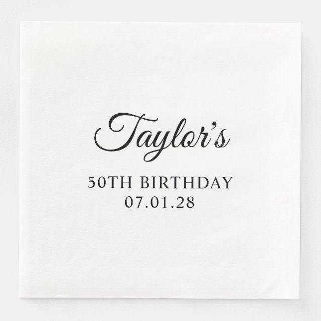 Servilleta De Papel De Cena Elegante Script Cumpleaños 50 (Anverso)
