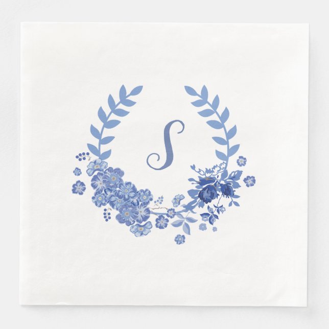 Servilleta De Papel De Cena Elegante Shabby Moderno Chic Floral Azul (Anverso)