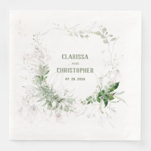 Servilleta De Papel De Cena Elegante Wispy Rubor & Green Wreath