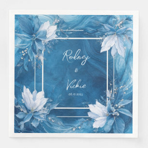 Servilleta De Papel De Cena Elegantes Napkins Boda Floral de Mármol Azul