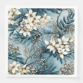 Servilleta De Papel De Cena Elegantes Navidades de invierno azules florals